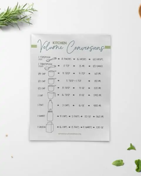 Free printable kitchen conversion measurement chart.
