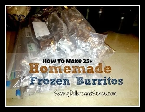 Homemade frozen burritos.