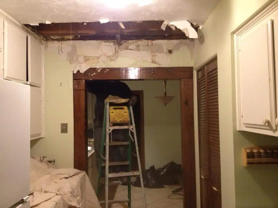 Cleaning up water damage from a broken pipe
