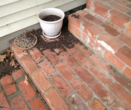Flower pot with dirt scattered everywhere.