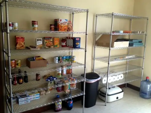 Pantry room shelves.