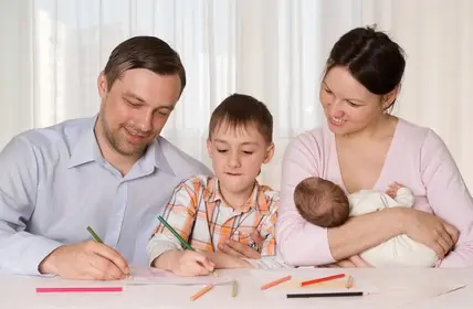 happy family of four deciding on how to become a single income family.