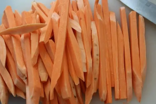 Cut and washed sweet potato fries.