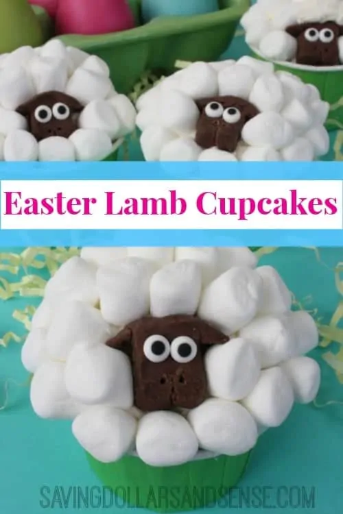 A cupcake that looks like a fluffy lamb with mini marshmallows