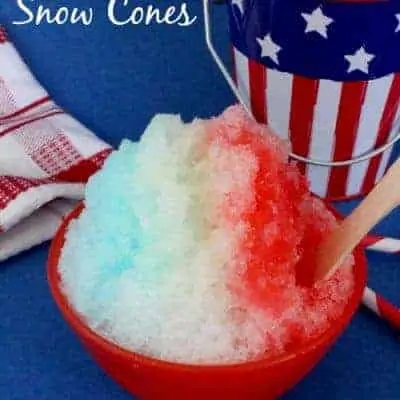 A red bow filled with shaved ice to make a homemade snow cone.