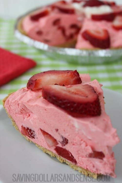 A piece of strawberry mousse pie