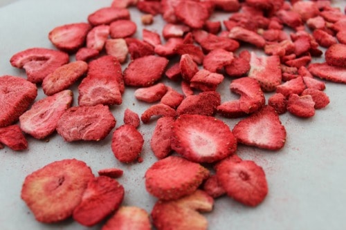 A close up of dried strawberries 