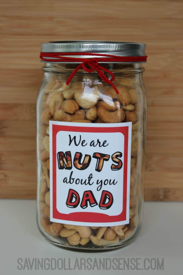 Free Father\'s day printable. Sign that reads, \"We\'re nuts about Dad.\"