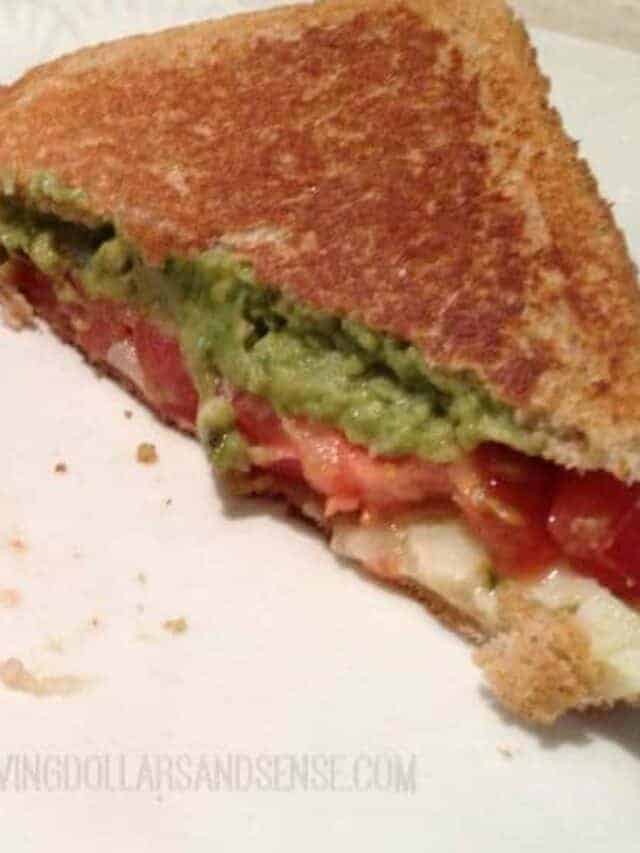 Homemade grilled avocado tomato and pepper jack sandwich.