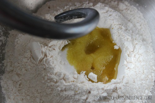 Dry ingredients with melted butter for No Bake Peanut Butter Cookies .
