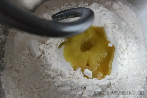 Dry ingredients with melted butter for No Bake Peanut Butter Cookies .