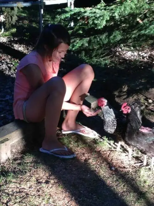 Kara with chickens