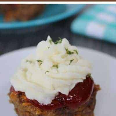 Mini Meatloaf Cupcakes with mashed potatoes on top.