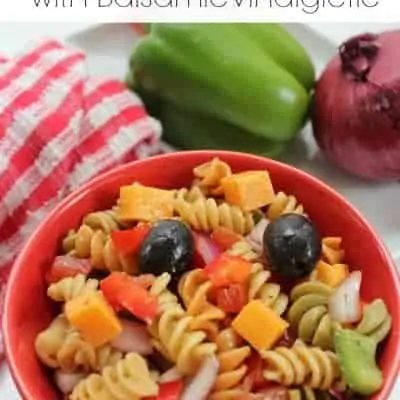 A bowl of Pasta Salad with Balsamic Vinaigrette Recipe.
