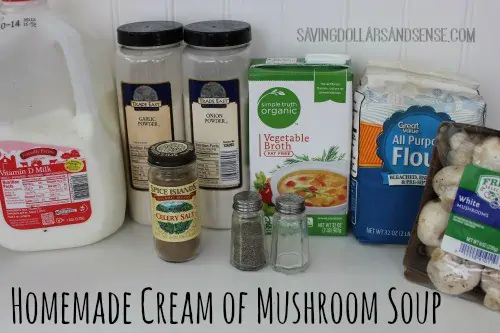 Ingredients to make homemade cream of mushroom soup.