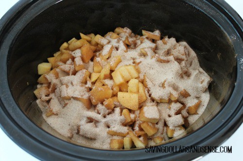 apple butter ingredients in crock pot.