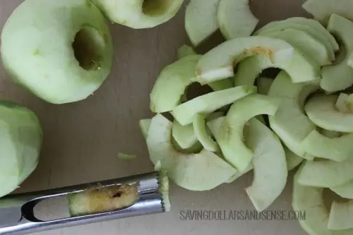 apples cored and sliced.