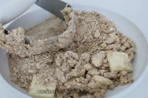 Dry ingredients mixed with Traditional Dutch Apple Pie
