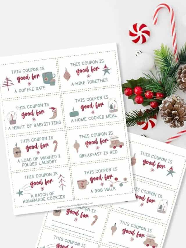 Free Christmas printable coupon book including service tasks like, "this coupon is good for a coffee date" and more.