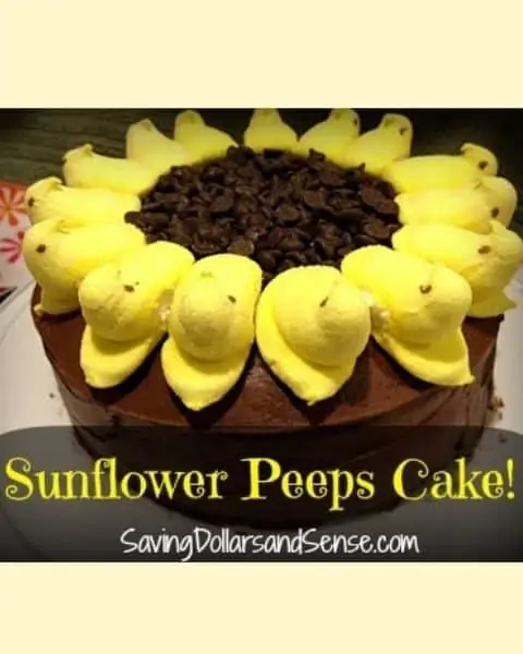 Sunflower peeps chocolate cake.