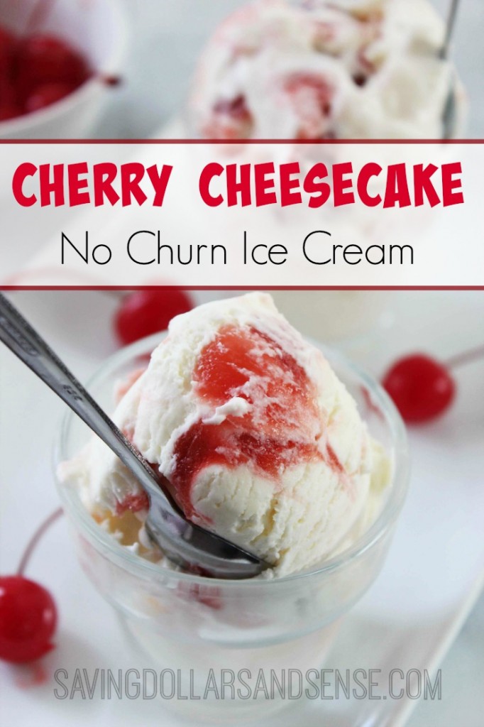 No Churn Cherry Cheesecake Ice Cream Recipe - Saving Dollars and Sense