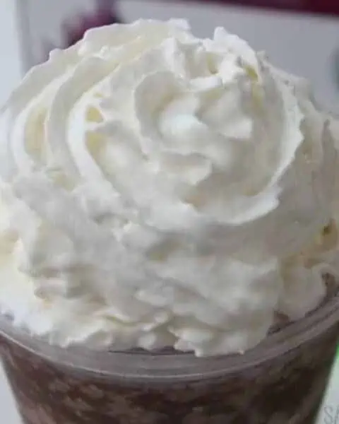A closeup of a copycat Starbucks Mocha Frappuccino.