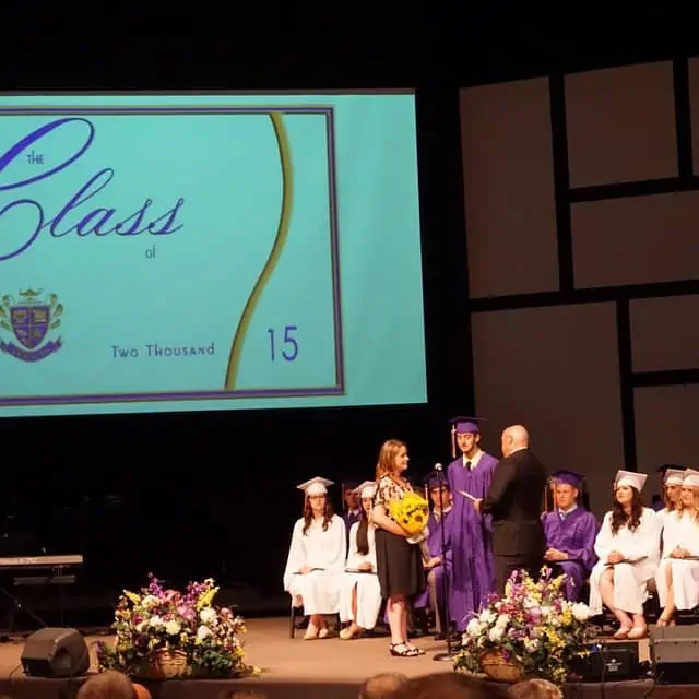 A high school graduation convocation giving awards.