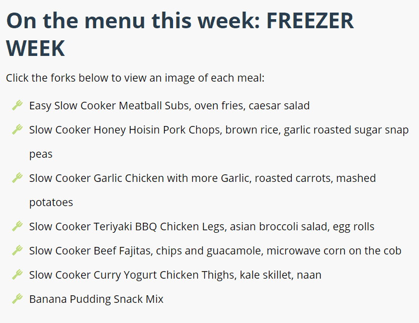 Freezer Week menu plans