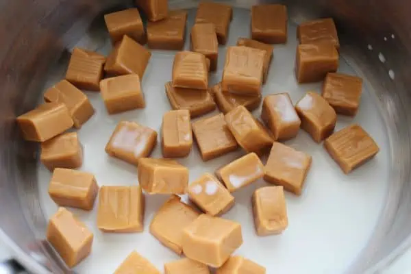 caramel pieces cut into small squares.