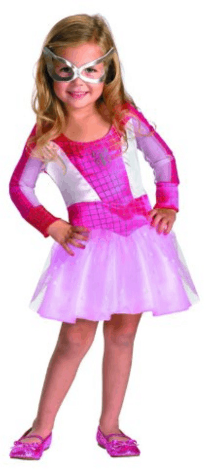 Girls pink Spiderman Halloween costume.