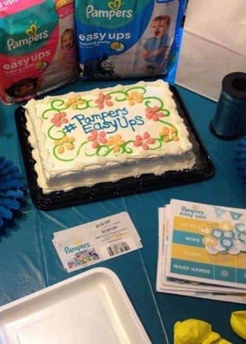 Baby shower cake, diapers, and games.