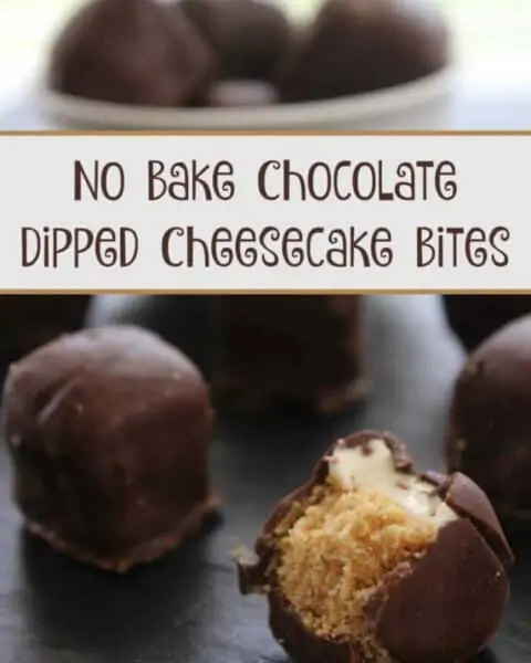 No bake chocolate dipped cheesecake bites.