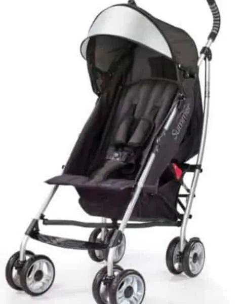 A black baby stroller.