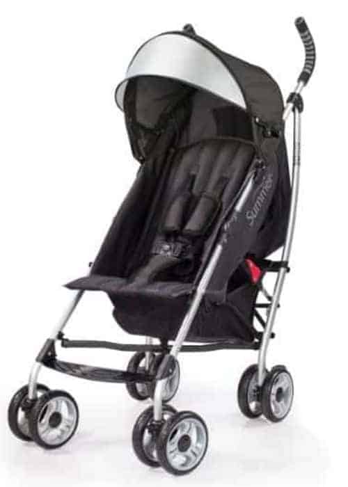 A black baby stroller.
