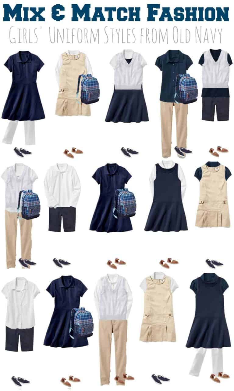 Mix and match fashion for girls school uniforms from Old Navy.