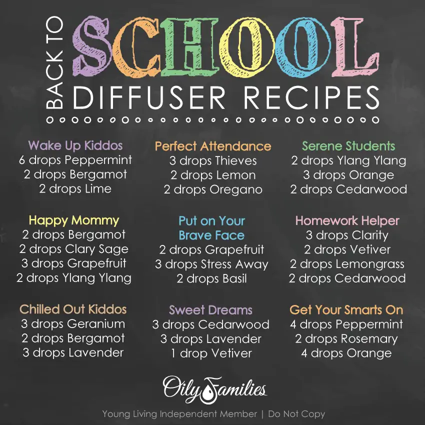 Essential Oils for School Success diffuser recipes.
