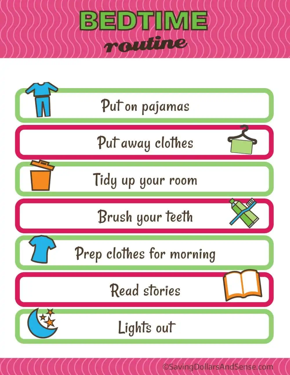 Bedtime Routine Chart for Kids Daily Routine Charts