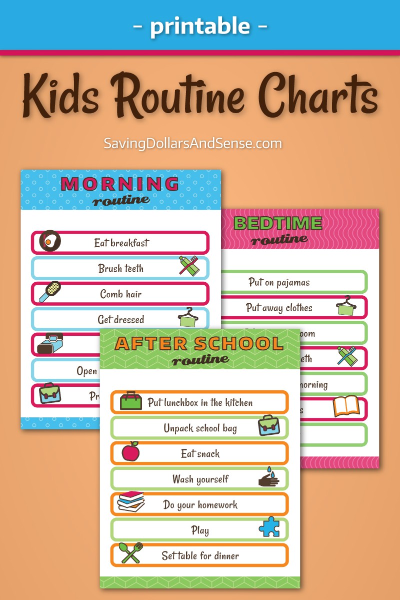 Kids Daily Routine Charts Saving Dollars & Sense