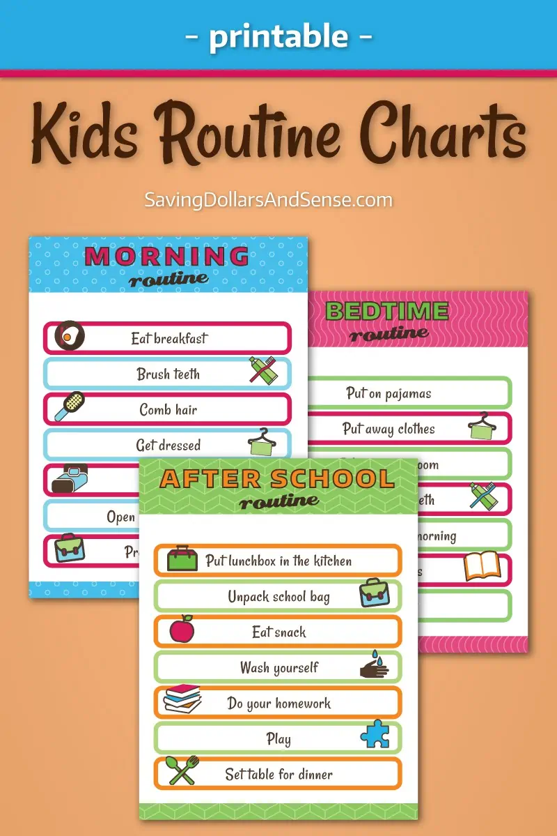 Kids daily routine charts. Free printable for your home.