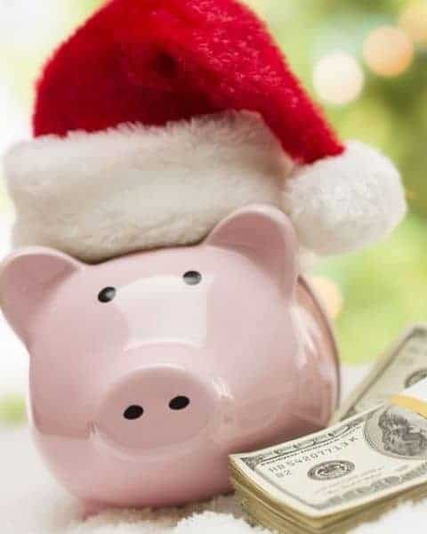 holiday piggy bank and money