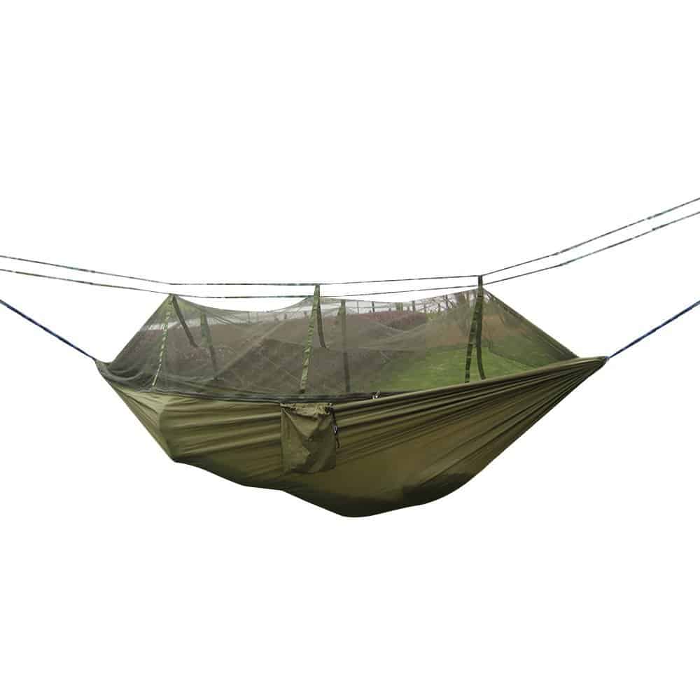 Camping hammock with mosquito net.
