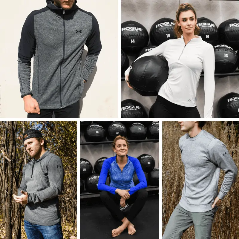 A group of people posing in Under Armour clothes.
