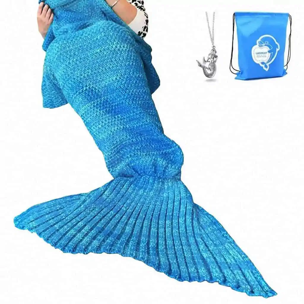 Mermaid tail crocheted blanket.