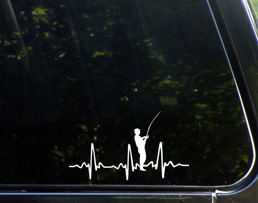 Fisherman heartbeat vinyl window decal.