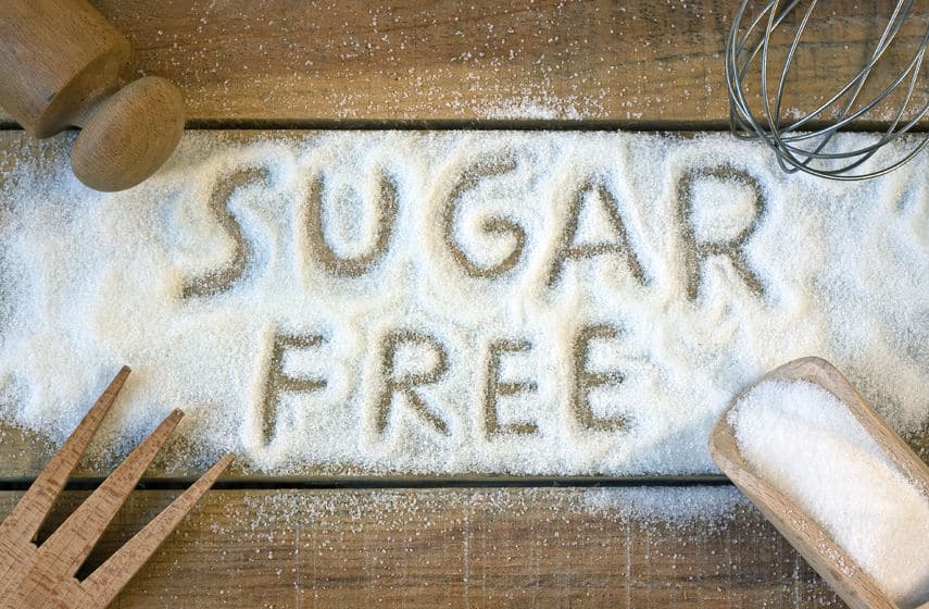 Sugar free spelled out in a pile of sugar.