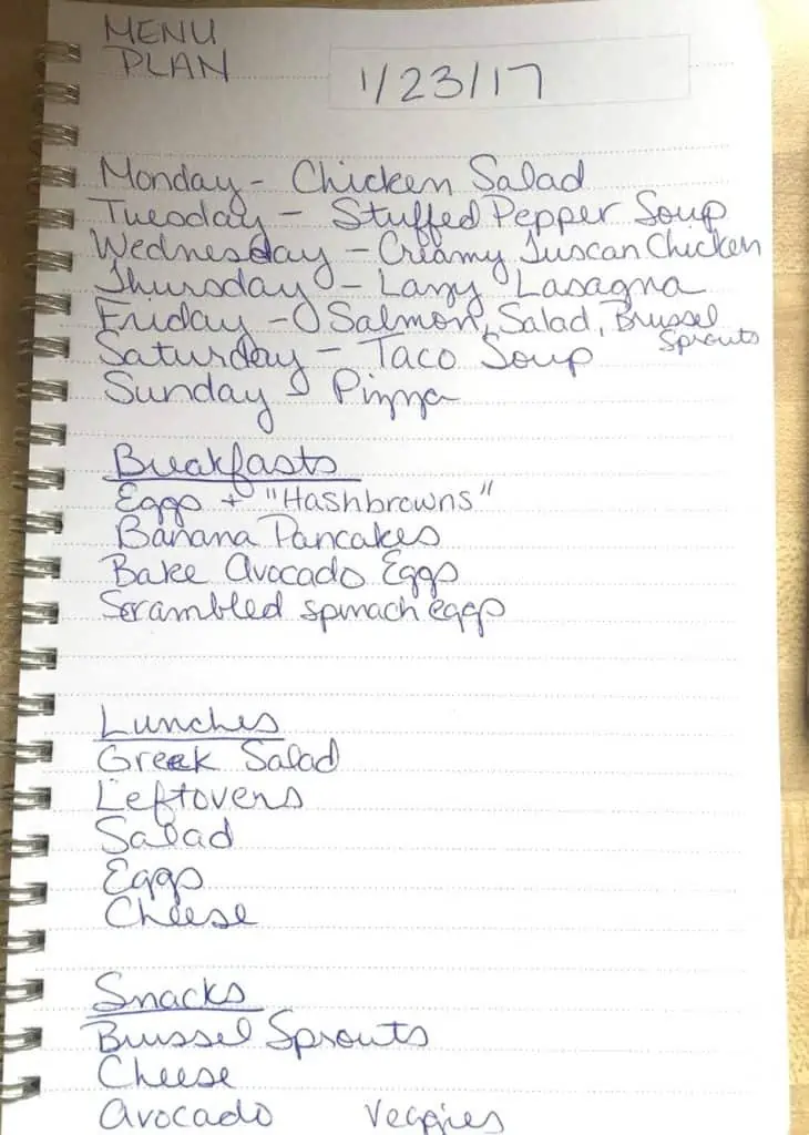 Sugar detox menu plan for breakfast, lunch, and dinner.