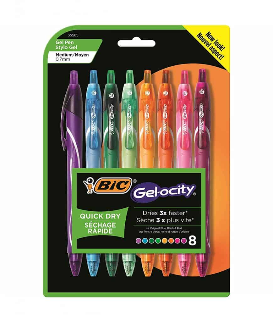 Bic quick dry gel pens, 8 count.