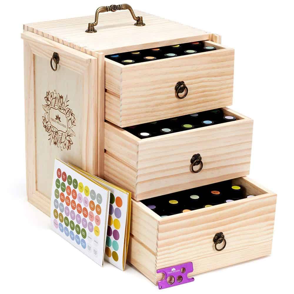 wooden essential oil storage box