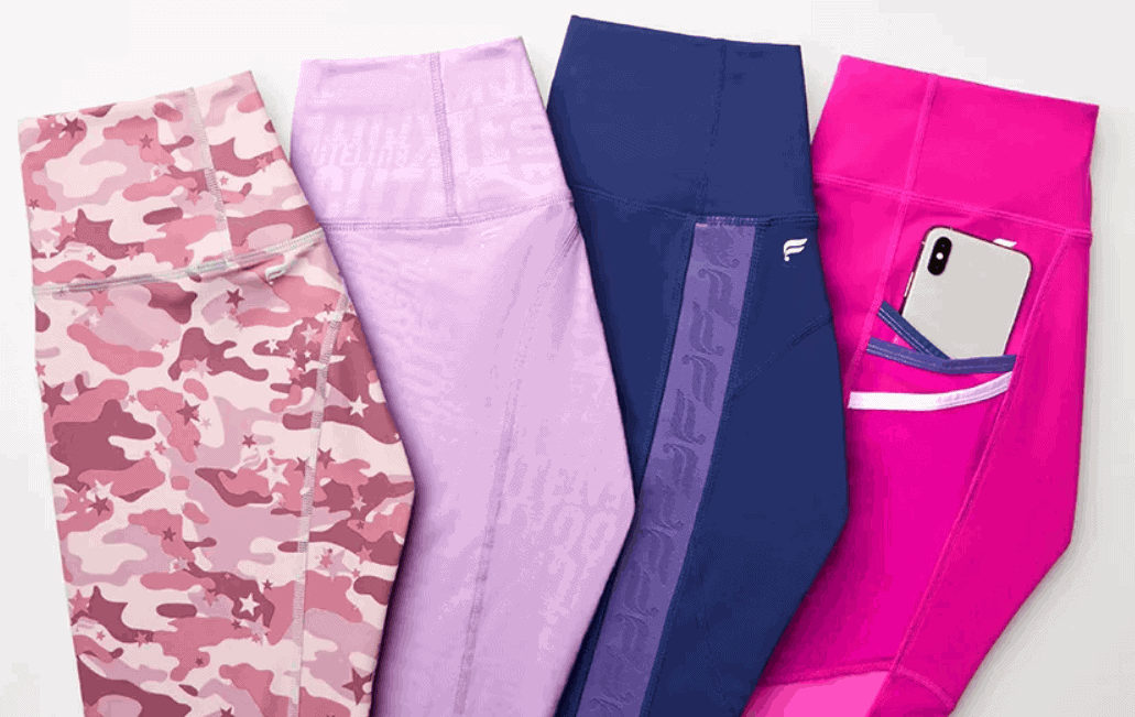 Several pink and purple leggings on sale.