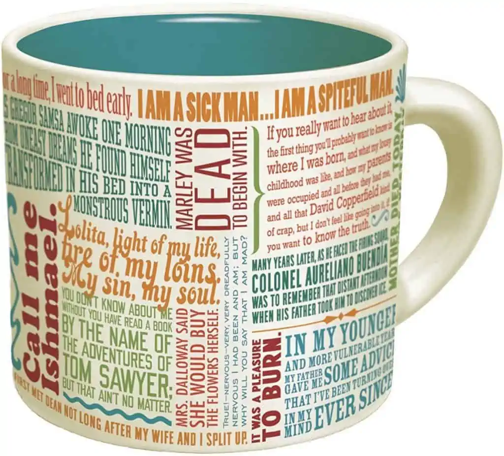 First lines of literature coffee mug.